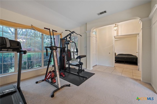 104 Missouri Dr, Harker Heights, TX 76548 - exercise area featuring carpet floors, baseboards, and tile patterned floors