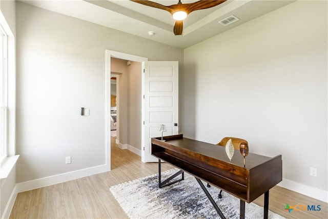 104 Hondo Vis, La Vernia, TX 78121 - home office featuring light wood-type flooring and ceiling fan