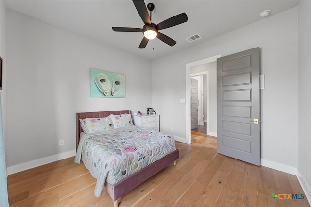 bedroom featuring ceiling fan and wood-type flooring