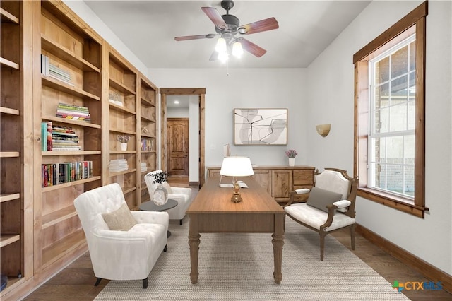 12491 Madison Ln, Justin, TX 76247 - sitting room with a ceiling fan, baseboards, plenty of natural light, and wood finished floors