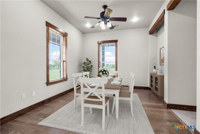 12491 Madison Ln, Justin, TX 76247 - dining area featuring baseboards, ceiling fan, and wood finished floors