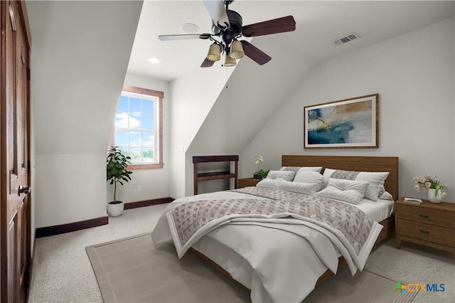 12491 Madison Ln, Justin, TX 76247 - carpeted bedroom with baseboards, lofted ceiling, a ceiling fan, and recessed lighting