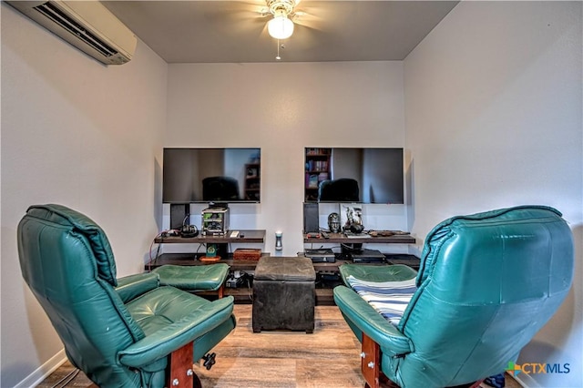 3117 Magnolia Blvd, Temple, TX 76502 - office area with a wall unit AC, wood finished floors, and ceiling fan