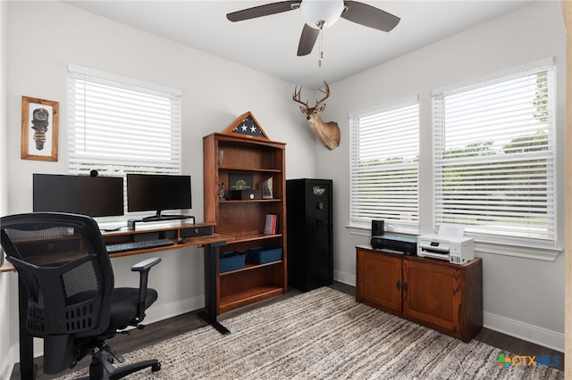 127 Diamond Head Dr, Bastrop, TX 78602 - office area with light wood-style floors, ceiling fan, and baseboards