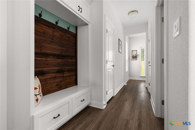 127 Diamond Head Dr, Bastrop, TX 78602 - mudroom featuring dark wood-style floors and baseboards