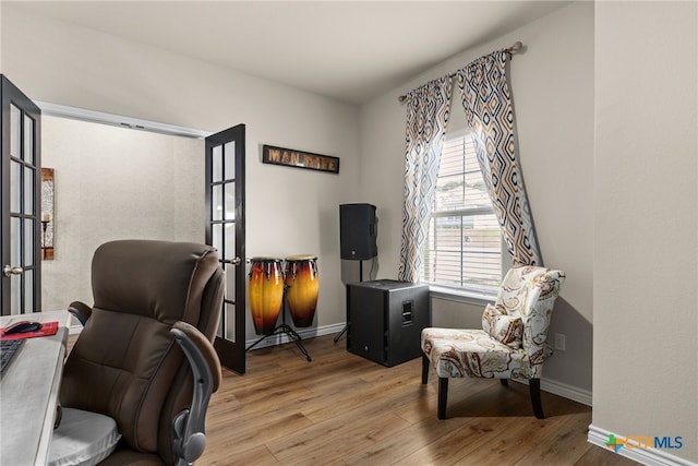 office space featuring light hardwood / wood-style floors