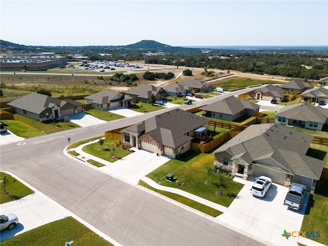 drone / aerial view with a mountain view