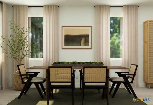 dining area featuring light wood-style floors and breakfast area