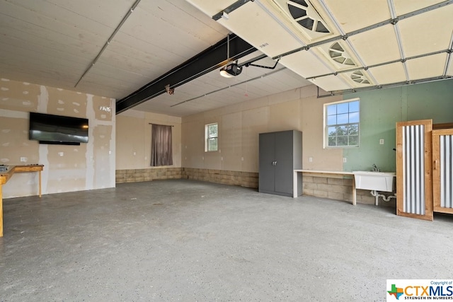 garage featuring sink and a garage door opener