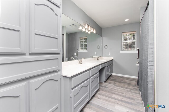 bathroom with vanity and wood-type flooring