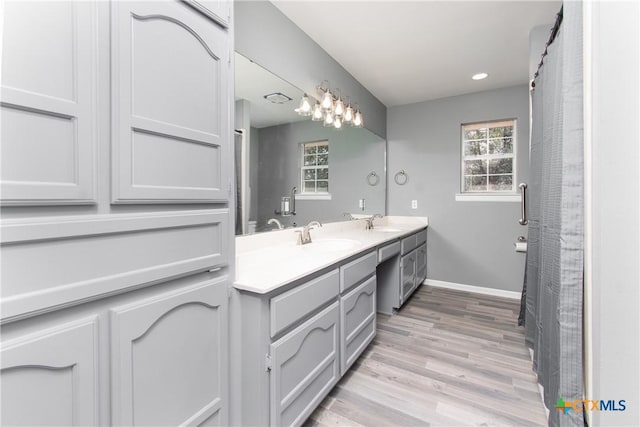 13989 Indian Bluff Rd, Temple, TX 76502 - full bathroom featuring double vanity, wood finished floors, and recessed lighting