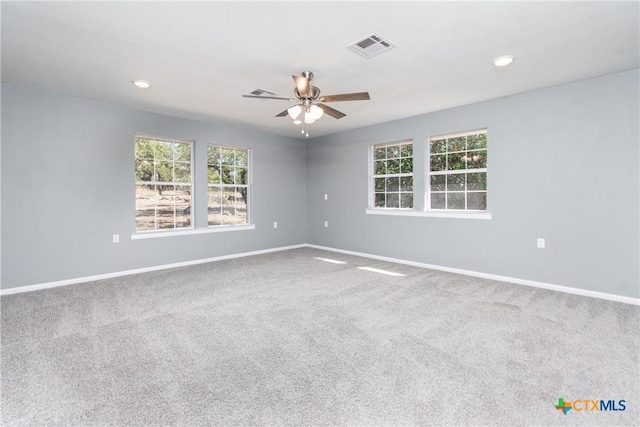 13989 Indian Bluff Rd, Temple, TX 76502 - empty room featuring ceiling fan, carpet flooring, plenty of natural light, and recessed lighting