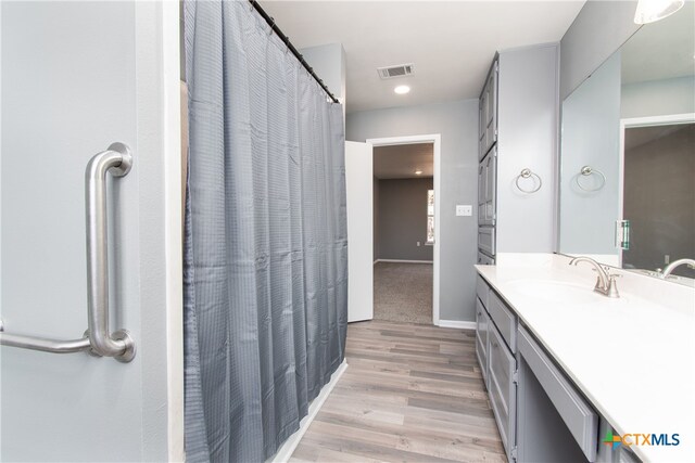 bathroom featuring wood-type flooring and vanity