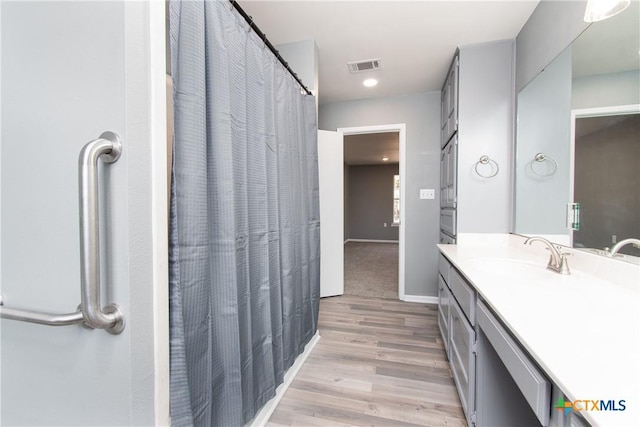 13989 Indian Bluff Rd, Temple, TX 76502 - bathroom featuring vanity, wood finished floors, and recessed lighting