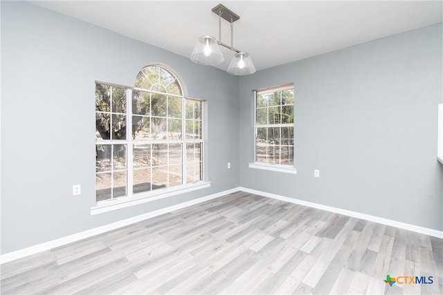 unfurnished dining area featuring a wealth of natural light and light hardwood / wood-style floors