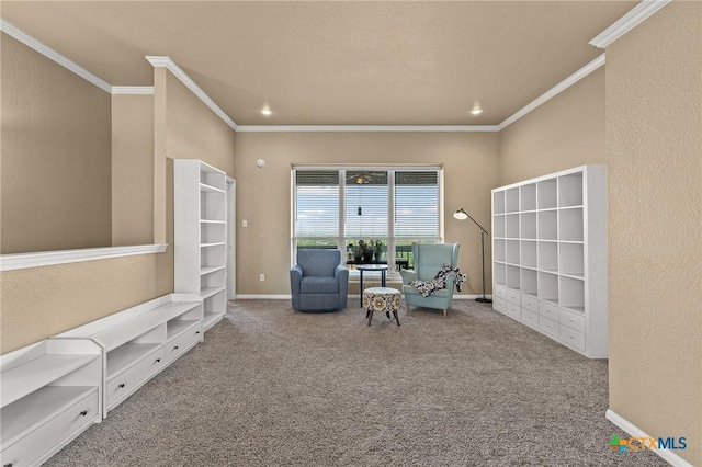 1205 Bowen Ave, Copperas Cove, TX 76522 - living area with ornamental molding, carpet, and baseboards