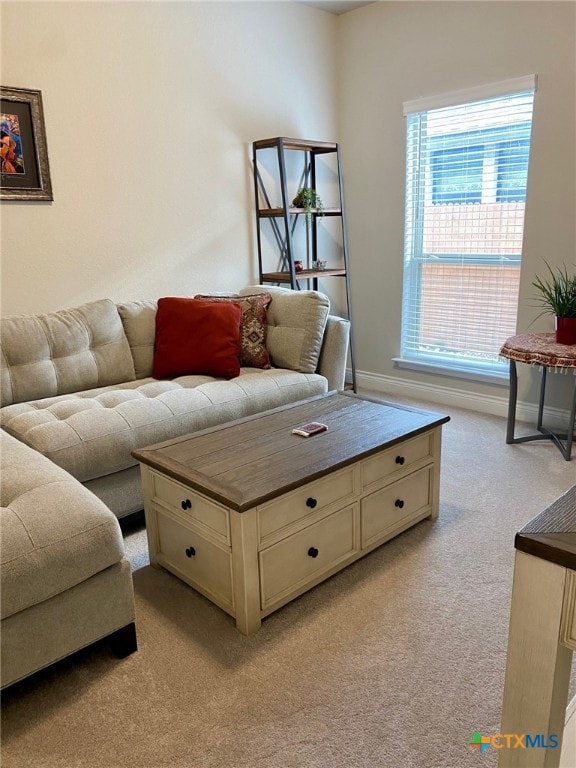 living room with light carpet