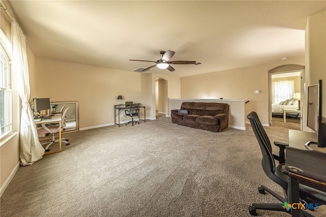 4431 Hogg, San Antonio, TX 78223 - office space featuring arched walkways, a ceiling fan, and carpet