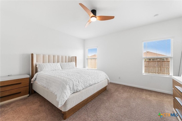 5903 Geronimo Vis, Seguin, TX 78155 - bedroom with light colored carpet, baseboards, and ceiling fan