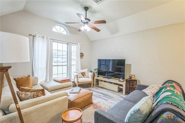 1811 Rally Ln, Harker Heights, TX 76548 - living area featuring lofted ceiling, ceiling fan, and wood finished floors