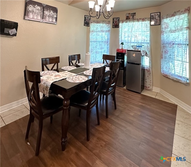 dining area featuring a notable chandelier and wood-type flooring