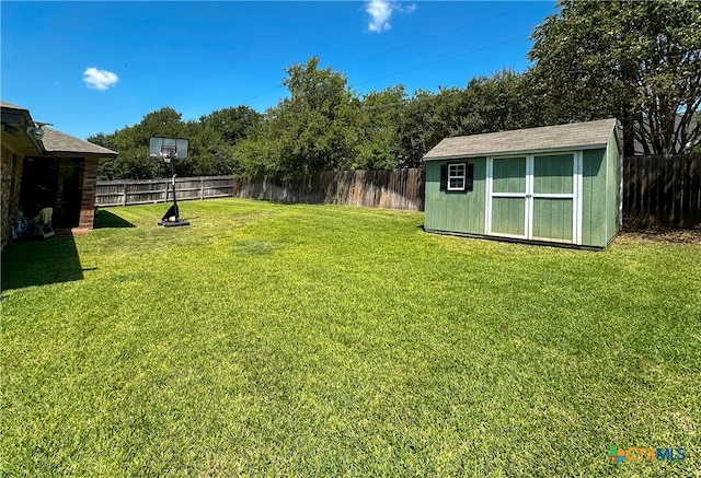 view of yard featuring a storage shed