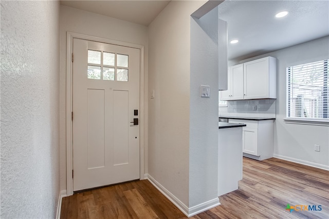 foyer with light hardwood / wood-style floors