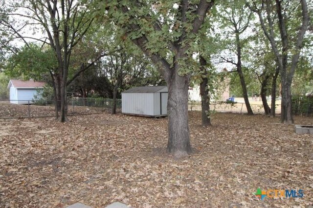 view of yard with a storage shed