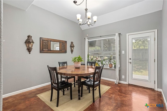 109 Dolly St, San Marcos, TX 78666 - dining space featuring finished concrete flooring, a chandelier, and plenty of natural light