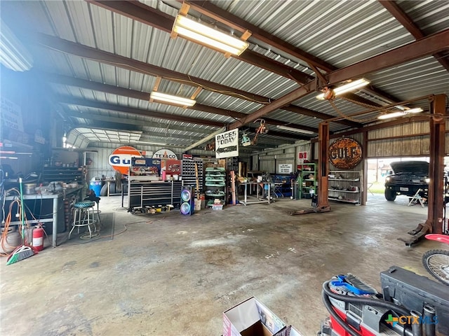 garage featuring a workshop area