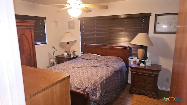 bedroom featuring ceiling fan and wood-type flooring