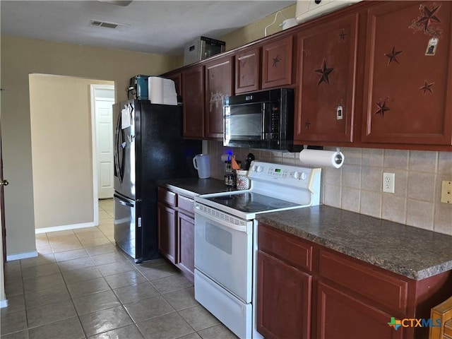 2301 Jake Dr, Copperas Cove, TX 76522 - kitchen featuring black appliances, dark countertops, backsplash, and light tile patterned flooring