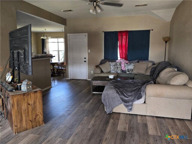 2301 Jake Dr, Copperas Cove, TX 76522 - living area with wood finished floors, a ceiling fan, and a chandelier