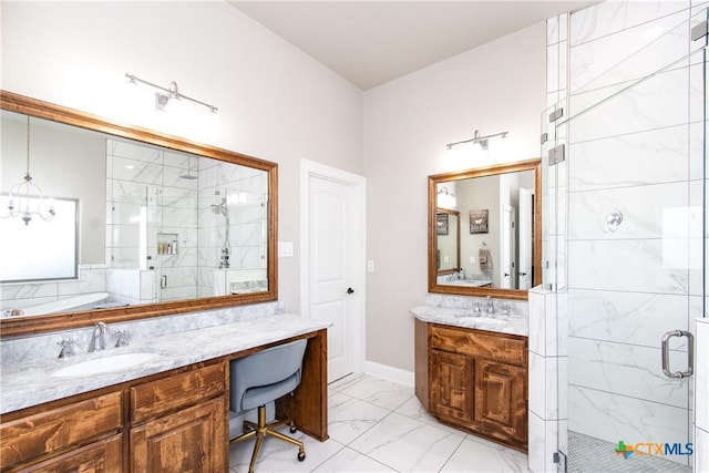 bathroom featuring vanity and walk in shower