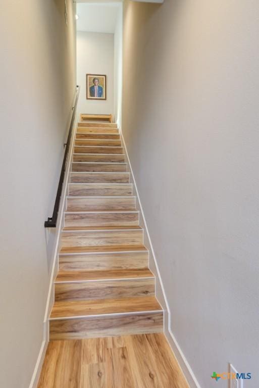 stairs with wood-type flooring