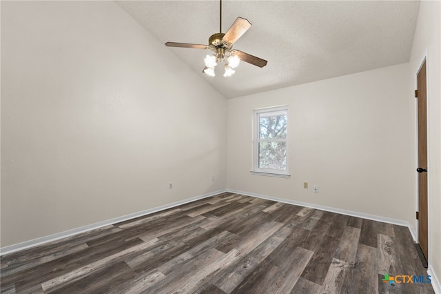501 Geri Dr, Copperas Cove, TX 76522 - empty room featuring vaulted ceiling, dark wood-type flooring, ceiling fan, and a textured ceiling