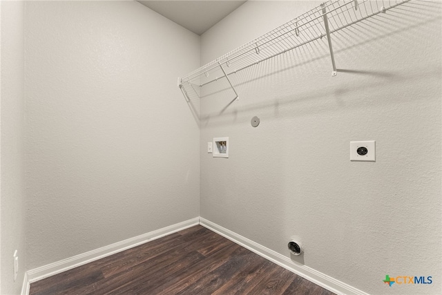 laundry room featuring hookup for an electric dryer, wood-type flooring, hookup for a washing machine, and gas dryer hookup