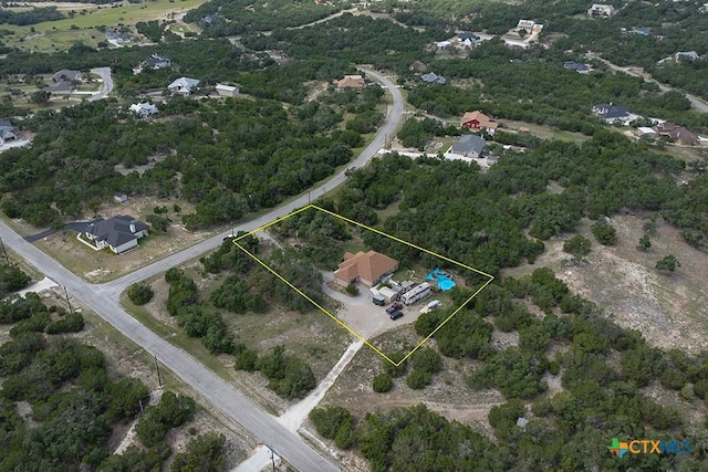 861 Rutherford, Fischer, TX 78623 - aerial view of property and surrounding area featuring property boundaries highlighted