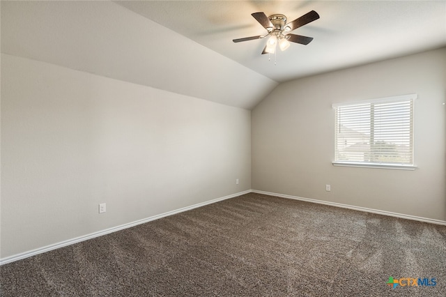 bonus room with carpet, ceiling fan, and vaulted ceiling