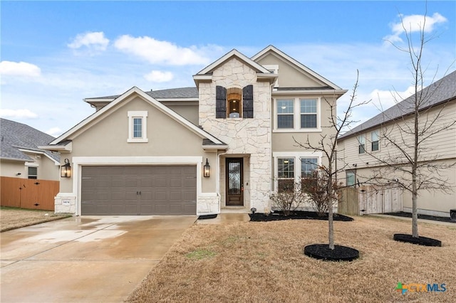 view of front of house featuring a front lawn and a garage