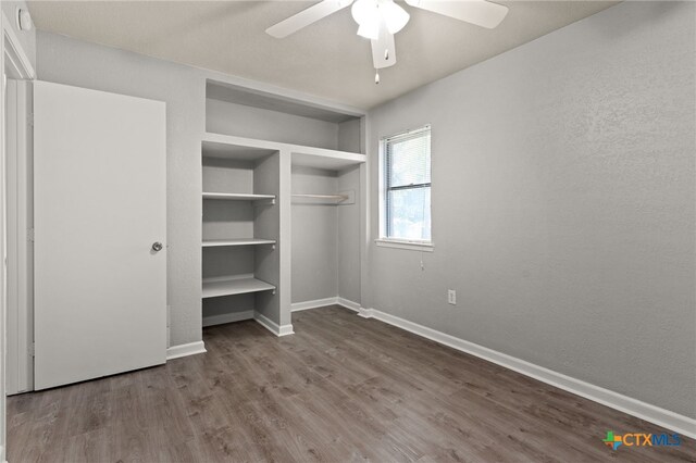 708 N 19th St, Copperas Cove, TX 76522 - unfurnished bedroom with wood finished floors, a closet, and a ceiling fan