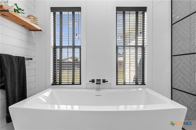 bathroom with a bathtub and a wealth of natural light