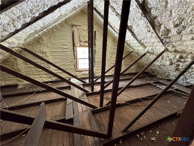 view of unfinished attic