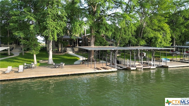 view of dock with a water view