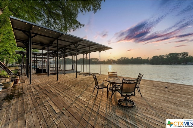 dock area featuring a water view