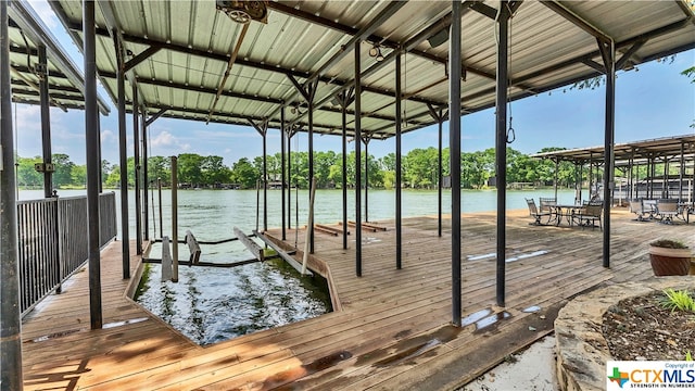 dock area with a water view