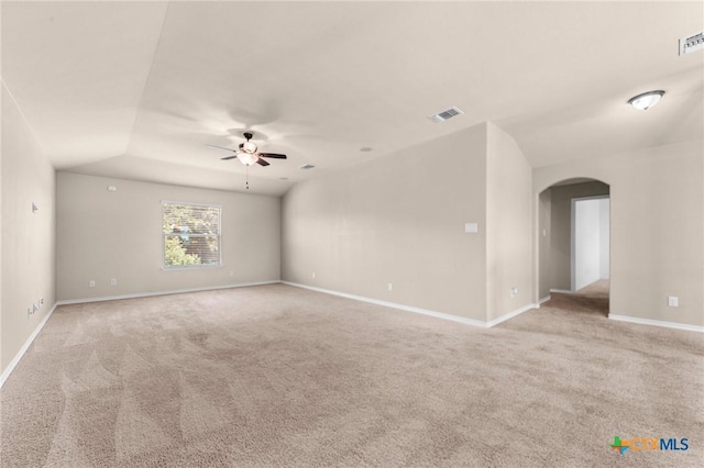 5705 Fenton Ln, Belton, TX 76513 - unfurnished room with ceiling fan, arched walkways, light carpet, and baseboards