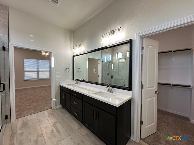 bathroom featuring vanity and walk in shower