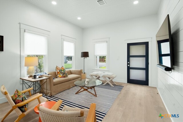 living room with light hardwood / wood-style flooring and plenty of natural light