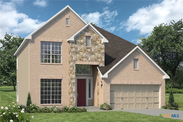 front of property with a garage and a front yard